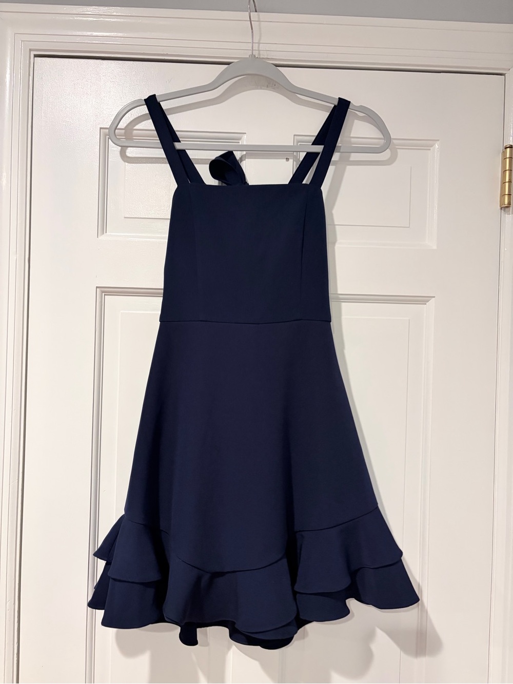 Rare Editions Navy Blue Fit & Flare Ruffle Hem Bow Back Dress Size 12